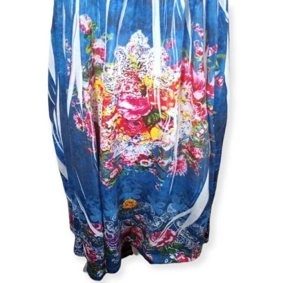 BLUE & PINK FLORAL STRAPLESS DRESS SZ.S/M EUC. - Picture 3 of 5